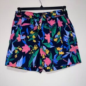 New J. Crew Pull On Tie Waist Tropical Floral Poplin Shorts Women's Size 8 NWT